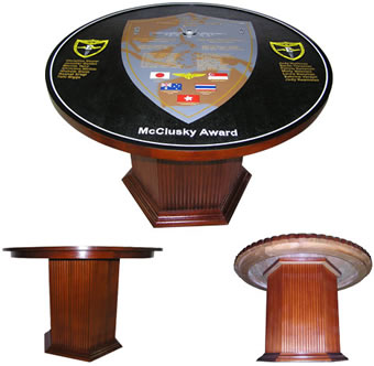 Custom Made Mahogany Wood Logo Table - Department of the Army Custom Made Mahogany Wood Logo Table - Department of the Army